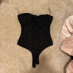 Black Sparkly Strapless Bodysuit with tie in the front